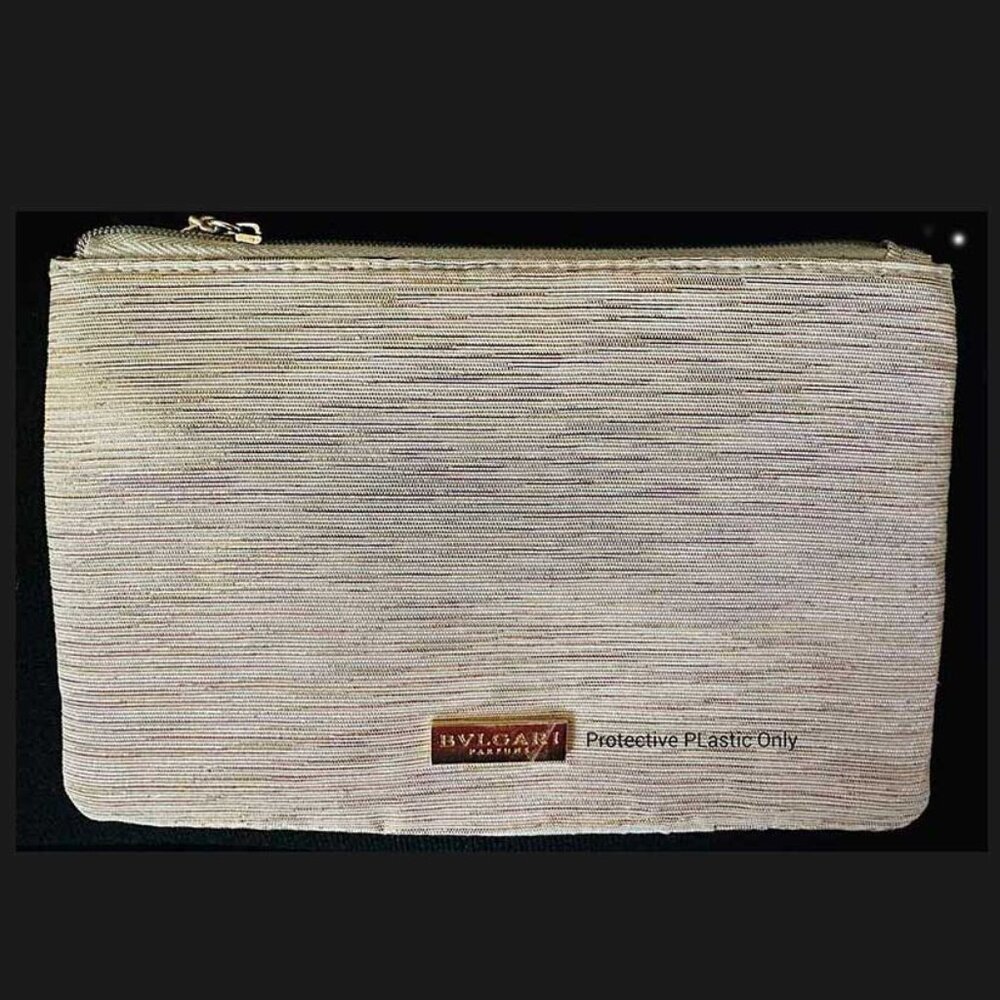 NWOT BVLGARI Parfums Beauty Pouch Cream/Gold Lurex Makeup Bag Detachable Tassel